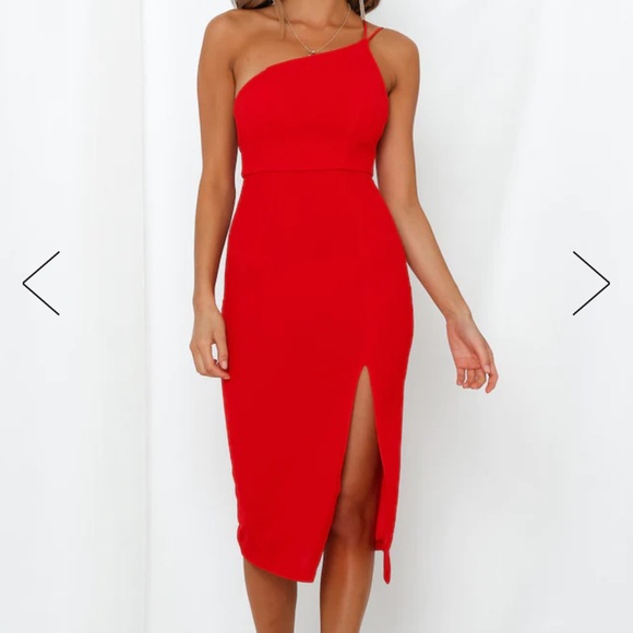 Hello Molly One Shoulder Red Dress with Slit - Picture 5 of 6